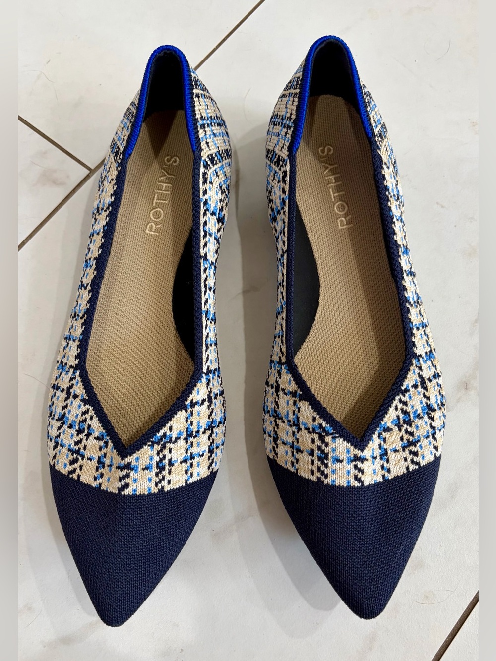 Rothy's Navy The Point II Sunny Tweed  8 worn once
